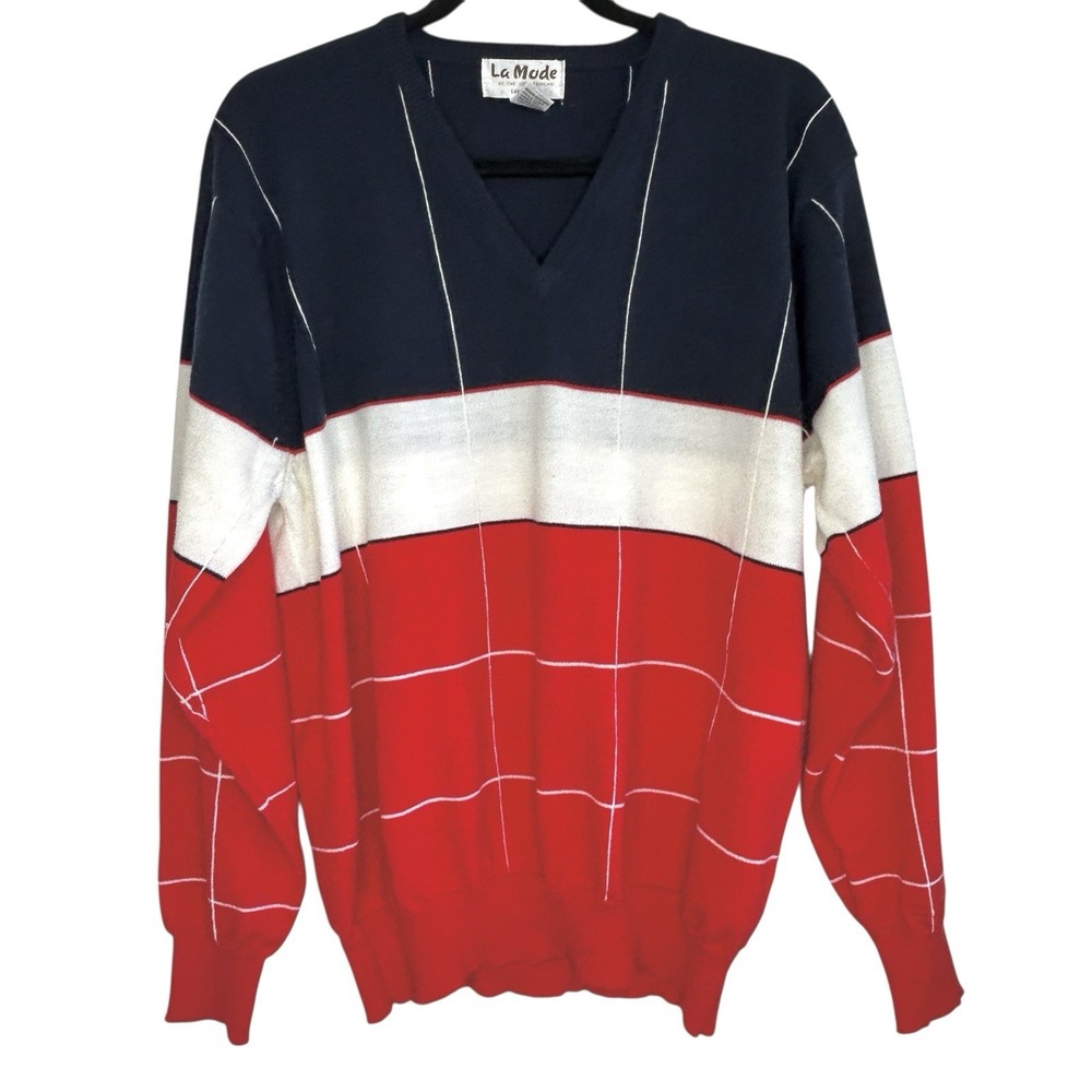 VTG LA Mode Sportswear Sweater Med Golf Preppy V Neck Americana Cashmerlon‎ 80s